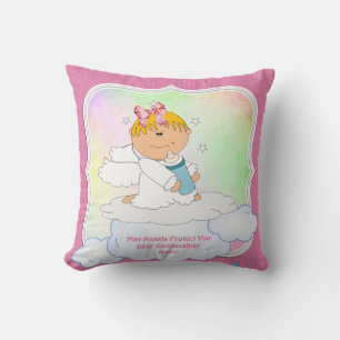 Almofada Bebê Godchild Presente Comunicado Batismo Anjo Ros