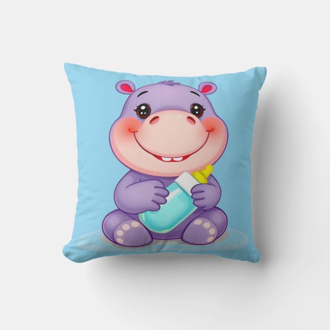 Almofada Bebê Hipopótamo de Desenho Animado Fofo (Frente)