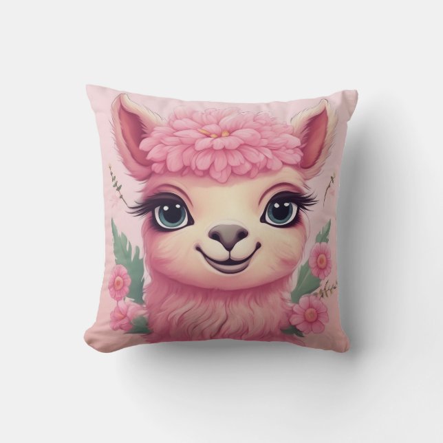 Almofada Bebê Lama Sorriso Rosa (Frente)