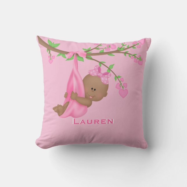Almofada Bebê Negra Fofo Rosa Personalizado  (Frente)