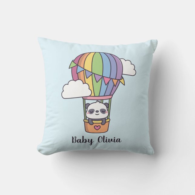 Almofada Bebê Panda Fofo em Balão de Ar Quente Decoração de (Frente)