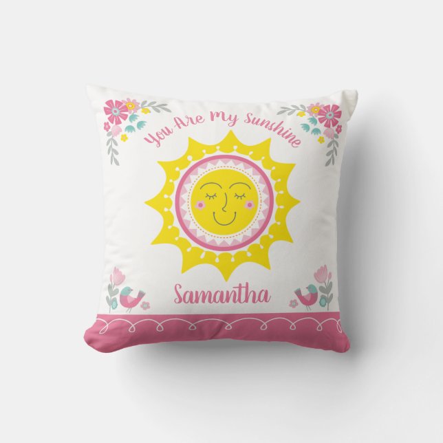 Almofada Bebê Personalizado Sunshine Fofo Amarelo Rosa Berç (Frente)