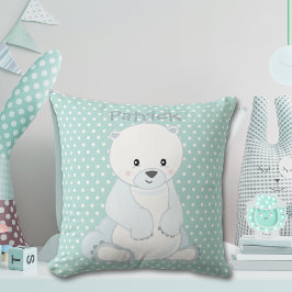 Almofada Bebê Polar Bear Pastel Verde Polka-Dot Monograma