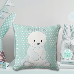 Almofada Bebê Polar Bear Pastel Verde Polka-Dot Monograma