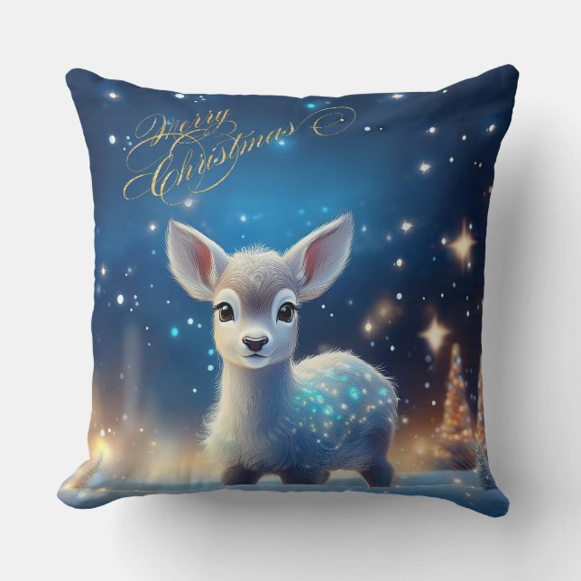 Almofada Bebê Reindeer com Feliz Saudação de Natal (Frente)