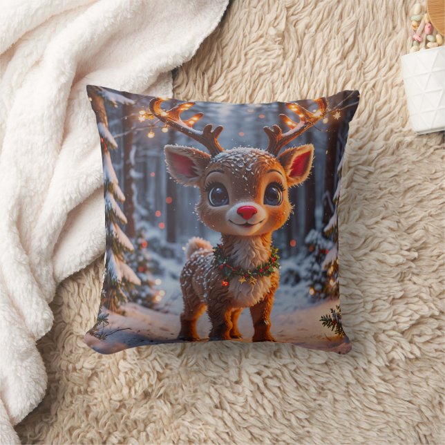 Almofada Bebê Reindeer Na Floresta De Neve (Cobertor)