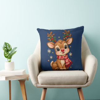 Almofada Bebê Renaud de Natal Fofo com Cachecol Vermelho pa