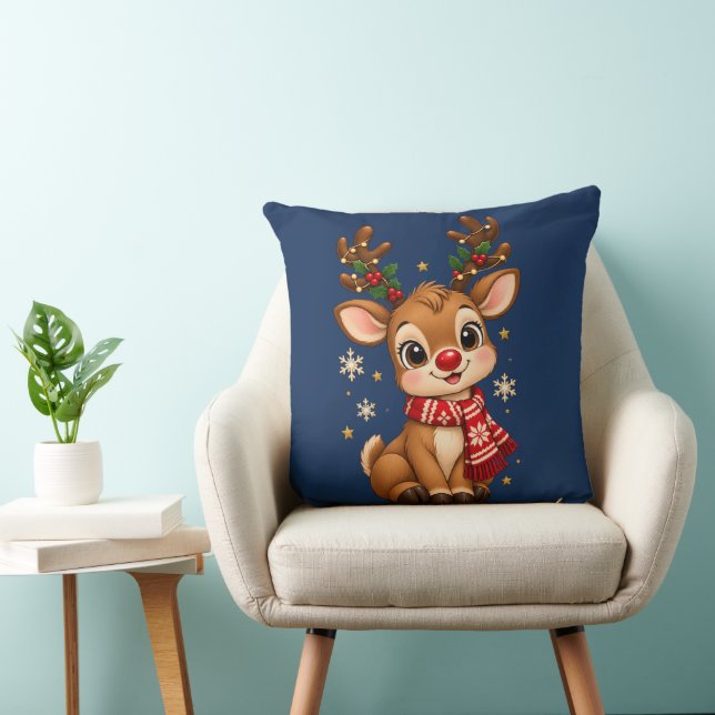 Almofada Bebê Renaud de Natal Fofo com Cachecol Vermelho pa (Cadeira)