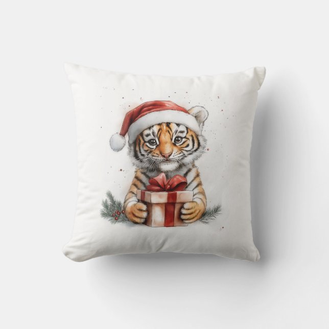Almofada Bebê-Tigre da Série Adorável de Natal Animal (Frente)