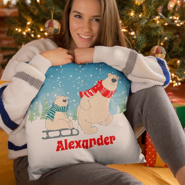 Almofada Bebê Urso em Leve de inverno Neve Festiva Crianças (Criador carregado)