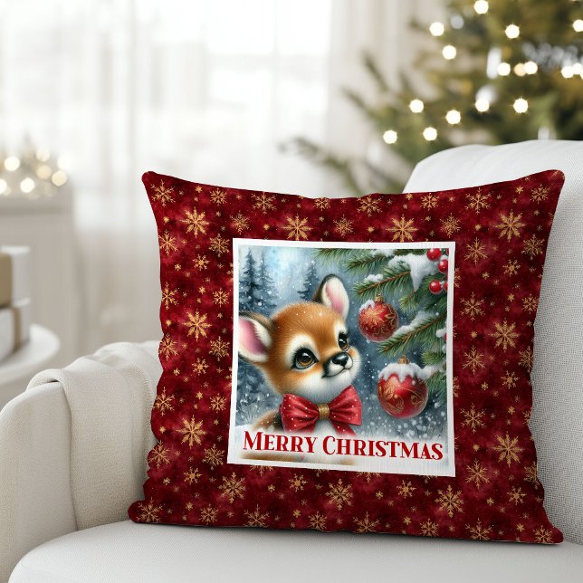 Almofada Bebê Veado Alegre Floresta Nevada Presente de Nata (Joyful Baby Deer Snowy Forest Kids Gift Christmas Pillow

)
