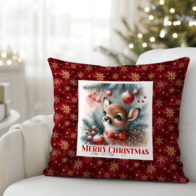 Almofada Bebê Veado Encantador Floresta Nevada Presente de  (Charming Baby Deer Snowy Forest Kids Gift Christmas Pillow

)