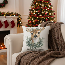 Almofada Bebê Veado Fofo Feliz Natal – Fawn Aquarela