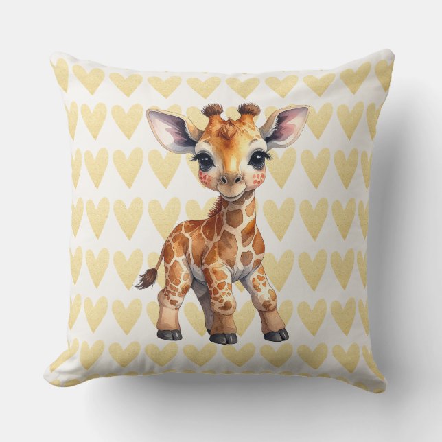Almofada Bebê Zebra com fundo de coração dourado (Frente)