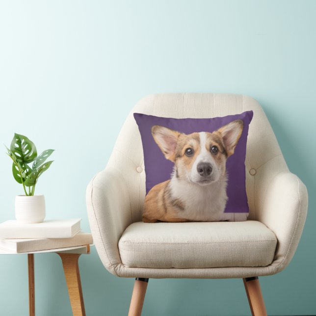 Almofada Bebês Mais Pobres | Corgi Puppy em roxo (Cadeira)