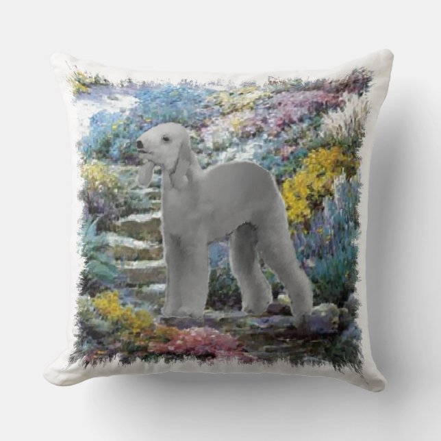 Almofada Bedlington Terrier Summer Garden Art (Frente)
