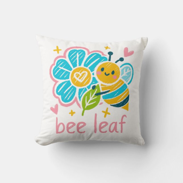 Almofada Bee Leaf' Crayon Art: Happy Bumblebee Animal Lover (Frente)