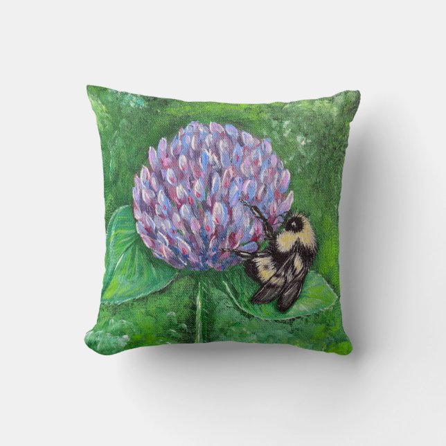 Almofada Bee on Purple Clover Painting Throw Pillow (Frente)