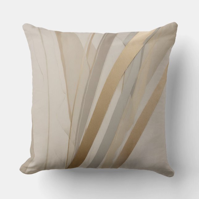 Almofada Bege Dourado Bege Cinza Abstrato (Frente)