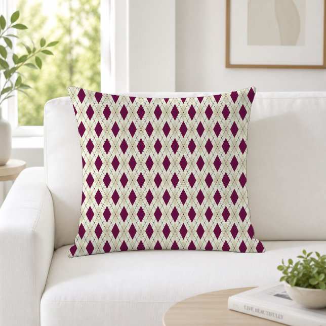 Almofada Bege Roxo Moderno Argyle Geométrico (Criador carregado)