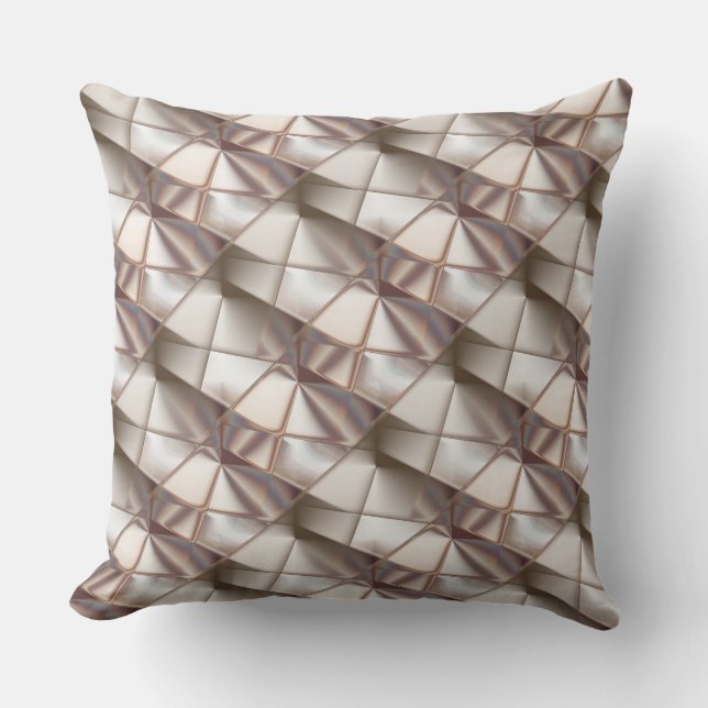 Almofada bege-seda com formas que parecem alivio ou profund (Frente)