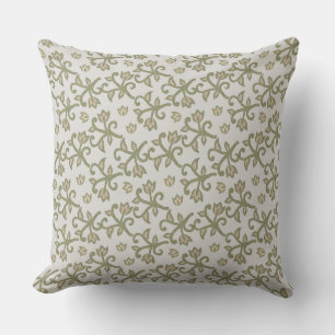 Almofada Beige and Sage Green Elegant Floral Vines Patten