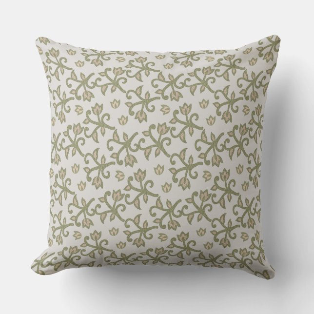 Almofada Beige and Sage Green Elegant Floral Vines Patten (Frente)
