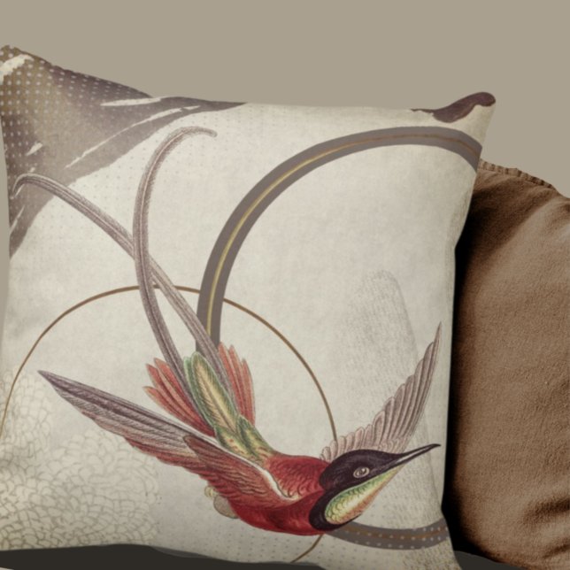 Almofada Beige Artístico Hummingbird Design | Taupe (Criador carregado)