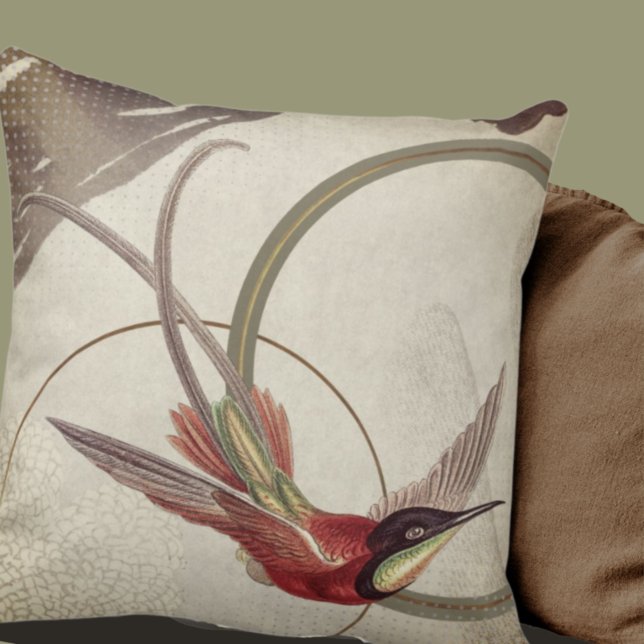 Almofada Beige Artístico Hummingbird Design | Verde (Criador carregado)