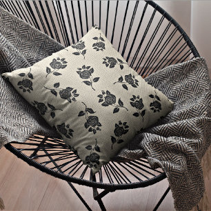 Almofada Beige & Black Floral   Travesseiro decorativo deco