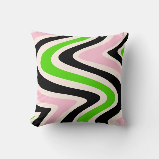 Almofada Beige Black Pink Green Abstract Swirl (Frente)