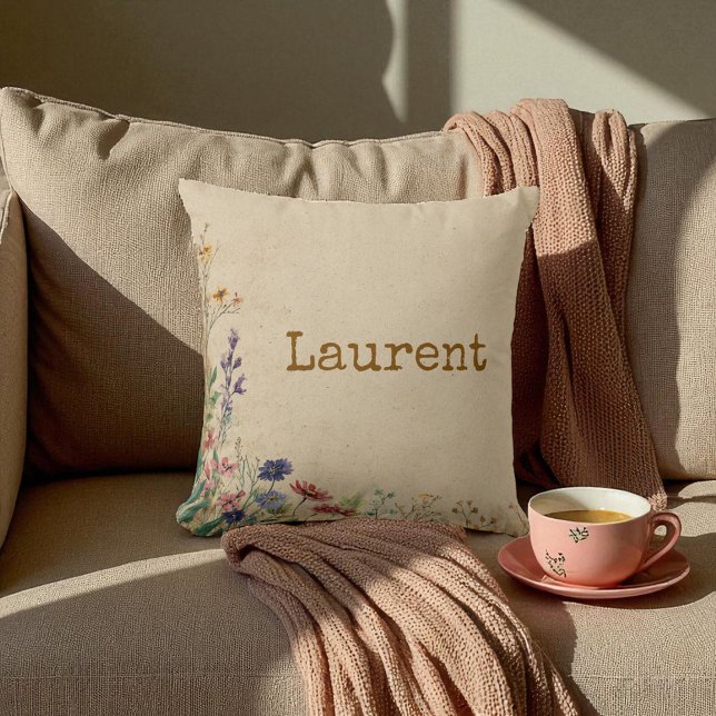 Almofada Beige Border Rustic Boho Wildflower (Beige Border Rustic Boho Wildflower Throw Pillow)