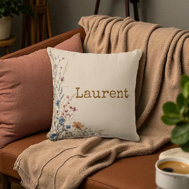 Almofada Beige Border Rustic Boho Wildflower (Beige Border Rustic Boho Wildflower Throw Pillow)