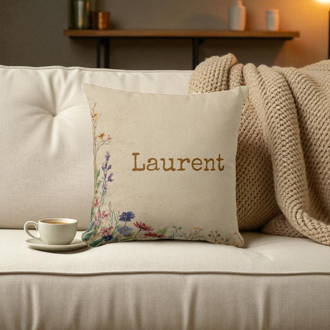 Almofada Beige Border Rustic Boho Wildflower (Beige Border Rustic Boho Wildflower Throw Pillow)