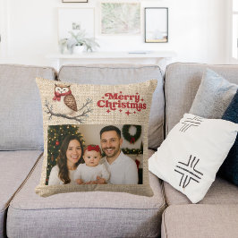 Almofada Beige burlap foto fofa coruja