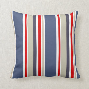 Almofada Beige Cinza Azul Vermelho Vermelho Striped Cabana
