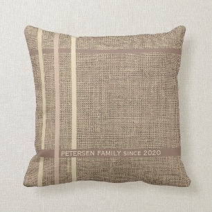 Almofada Beige da família do estilo da fazenda de burlap, r