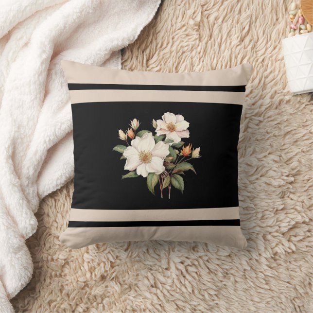 Almofada Beige de flor bonito e vitoriano negro (Cobertor)