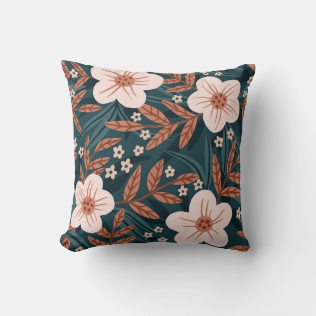 Almofada Beige floral pattern hand-drawn flowers minimalist (Frente)