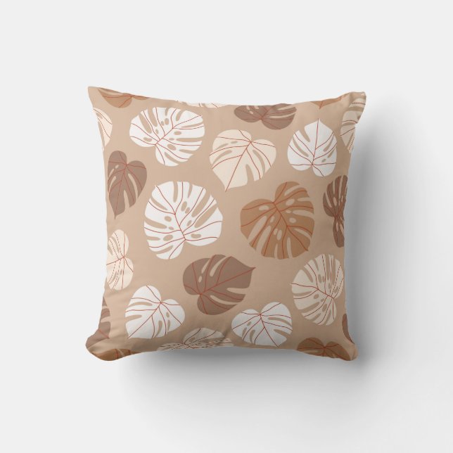 Almofada Beige monstera deixa um padrão sem descontinuidade (Frente)