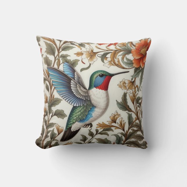 Almofada Beija-flor Voador Inspirado em William Morris (Frente)