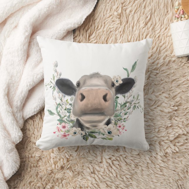 Almofada beijo de nariz de vaca flores aquarela cinza anima (Cobertor)