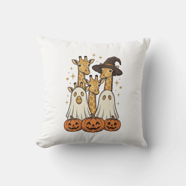 Almofada Bela Camisa de Halloween Girafa Fantasma Abóbora D (Frente)