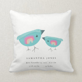 Almofada Bela Mão Desenhada Arco-Íris Azul Nascido Bebê Nas