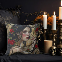 Bela Mulher Gótica com Espinhos e Rosas