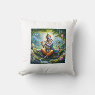 Almofada Bela representação de Lord Krishna tocando flauta