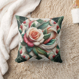 Almofada Bela Rosa Mosaica Arte Com Folhas Coloridas