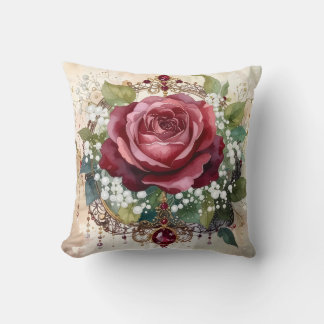 Almofada Bela Rosa Vermelha Vitoriana Romântica Nostálgica
