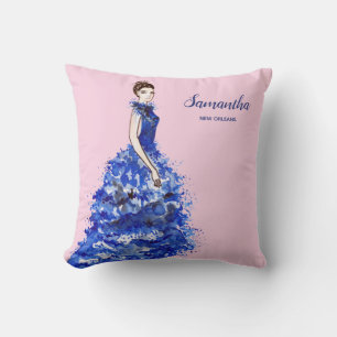 Almofada Bela Senhora com Vestido Azul Brilhante Moda