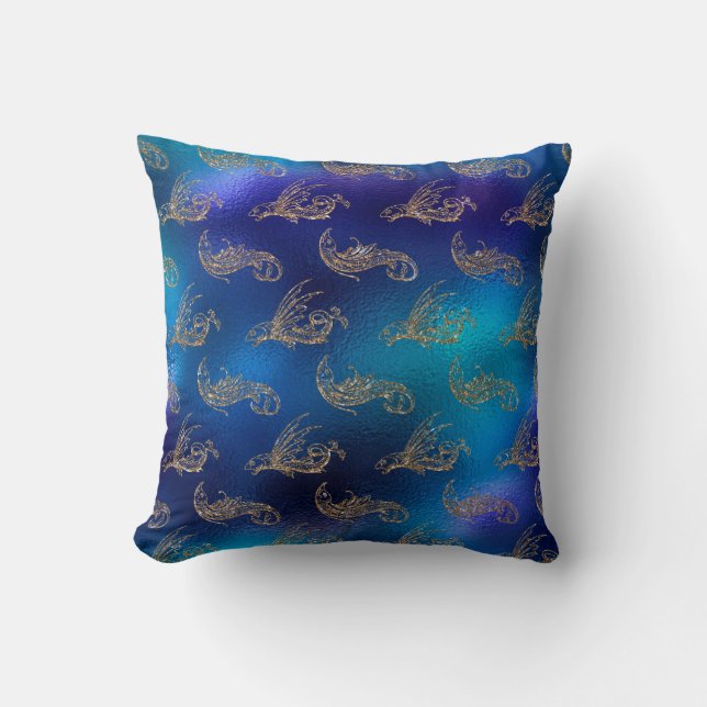Almofada Bela Sirene Azul com Design Glitter - (Frente)